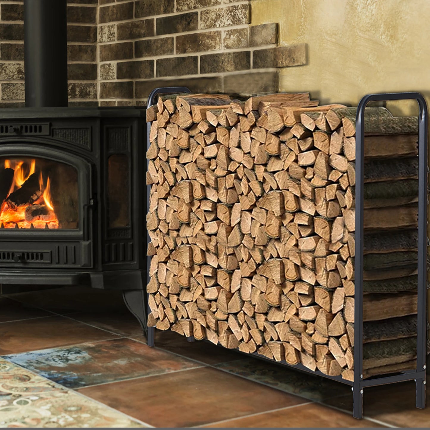 No-EN-Name-Null Indoor-Outdoor Large Black-Gray Waterproof PU Layered Durable Oxford Fabric Cover Unique Bridge Design Metal Frame Firewood Holders/ With Cover/Colors-Black/Gray