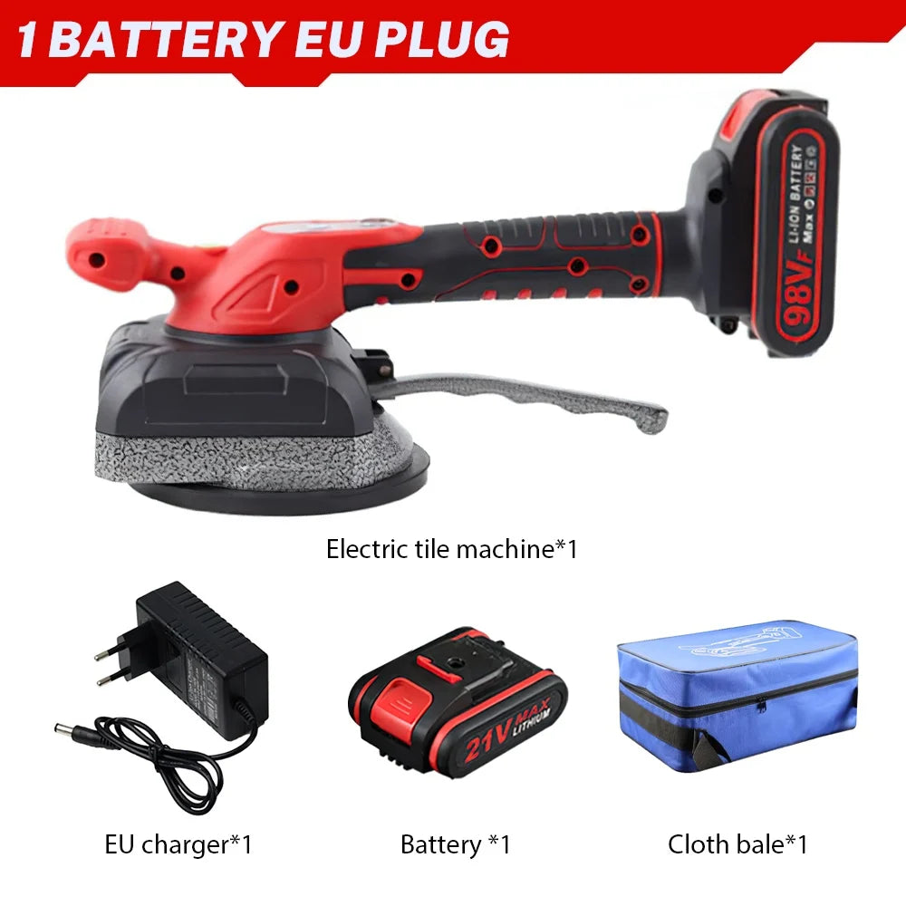 No-EN-Name-Null Outdoor Adjustable 5 Speed Gears Rechargeable Lithium-Ion Battery-Powered Red-Black Plastic Body Suction Cup Bottom Electric Leveling Floor Tile Machines Masonry Tools/ 1-Battery Charger/1-2 Lithium-Ion Batteries Optional /1-Cloth Bag