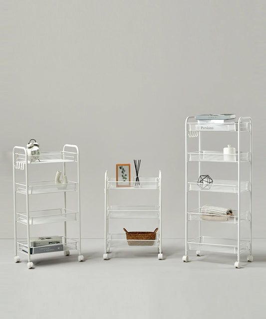 Modern White Iron Metal Multi-Layer Shelves Medical Push Handle Removable Racks Utility Carts/Sizes : 3-4-5 Shelves/4 White Plastic Locking Wheels/Hanging File Folders
