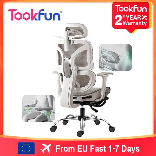 TOOKFUN Ergonomic 3D Adjustable Head Rest-Armrest Comfortable Nylon Mesh Fabric Lumbar Support Gaming-Office Chairs/ Colors-Black, Gray/4 Wheels