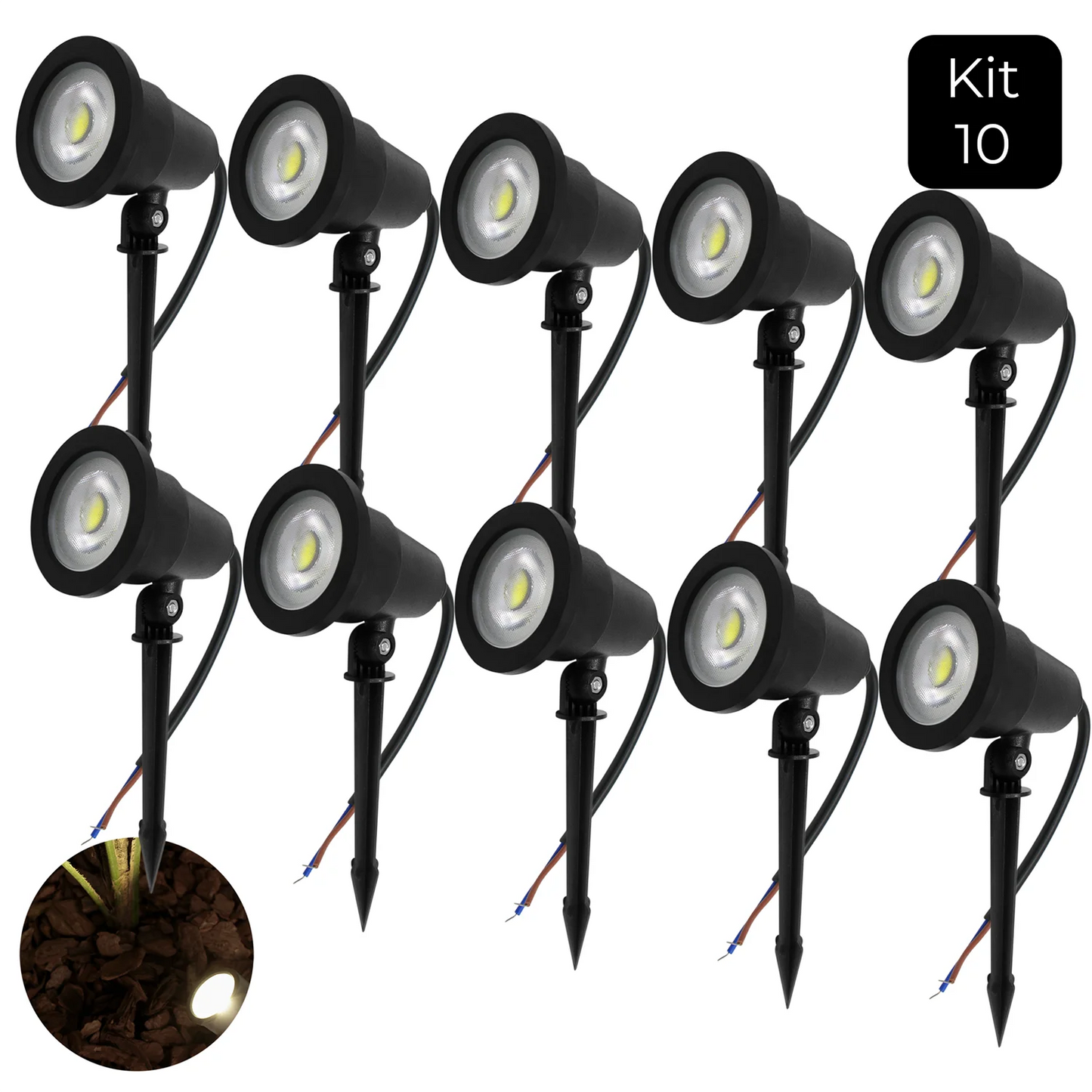 RY Brand Outdoor Garden 10 PCS Dimmable AC-Powered Cool-Warm White-Green Lights Display Black Round COB LED Underground Plastic Stake Lights Sets/Colors-Black/Green/White/Multicolor/Bulbs Included