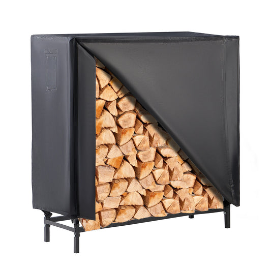 No-EN-Name-Null Indoor-Outdoor Large Black-Gray Waterproof PU Layered Durable Oxford Fabric Cover Unique Bridge Design Metal Frame Firewood Holders/ With Cover/Colors-Black/Gray