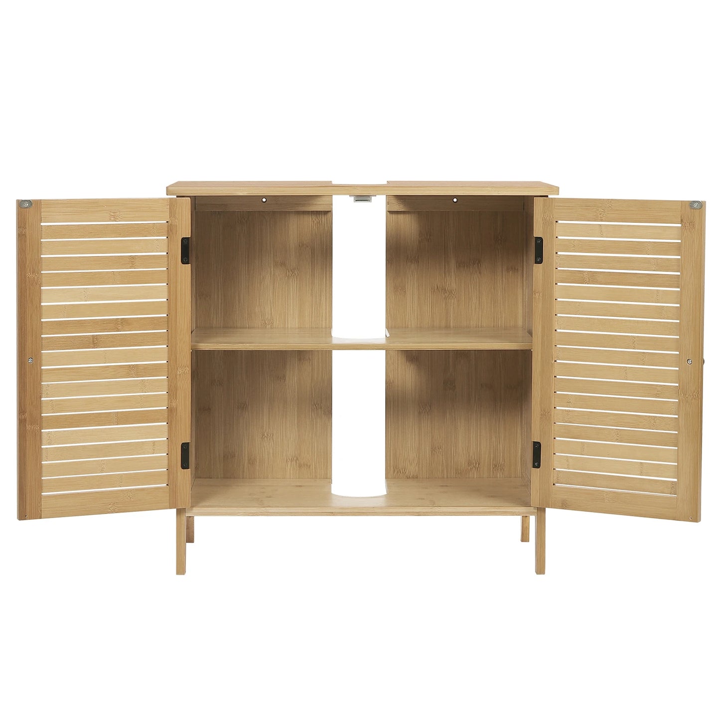No-EN-Name-Null Modern Beige-Brown Bamboo Wood Two Door Adjustable Shelves Metal Accessories Sink Bathroom Cabinets /Colors-Brown/Beige/Sizes: 60x30x60cm