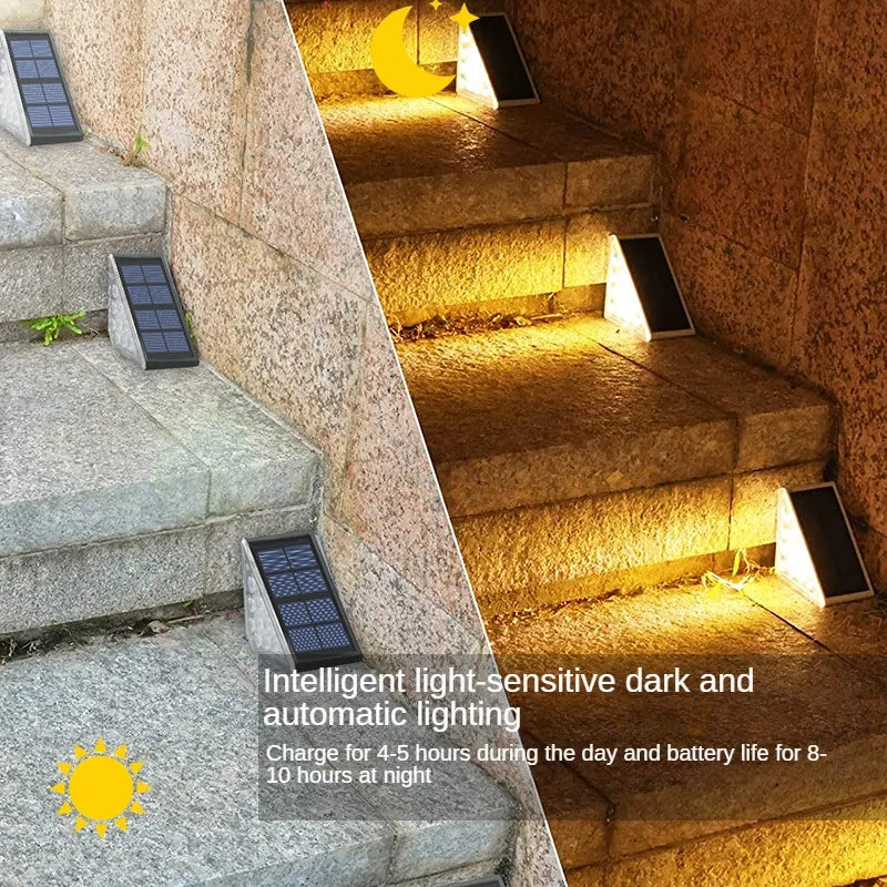 INDMIRD 4-6 PCS Super Bright Black Triangle Shaped Plastic Body Warm-Cool White LED Solar-Powered Waterproof Intelligent Light-Sensitive Dark-Automatic Step Lights Set /Colors-Black/White/Gray/Yellow