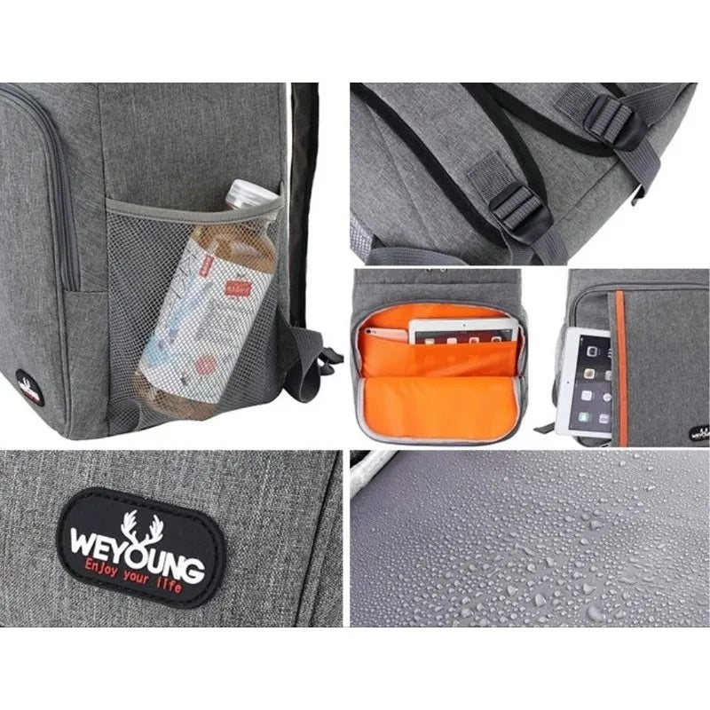 No-EN-Name-Null Large Waterproof Two Padded Straps Black Oxford Fabric Five Pockets Double-Open Zippers Fully-Coated Aluminum Foil Thermal-Cold Double-Opening Zippers Hiking Backpacks/Colors-Black/Gray/Blue/Orange
