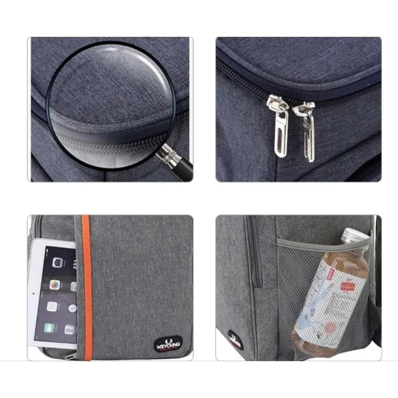 No-EN-Name-Null Large Waterproof Two Padded Straps Black Oxford Fabric Five Pockets Double-Open Zippers Fully-Coated Aluminum Foil Thermal-Cold Double-Opening Zippers Hiking Backpacks/Colors-Black/Gray/Blue/Orange