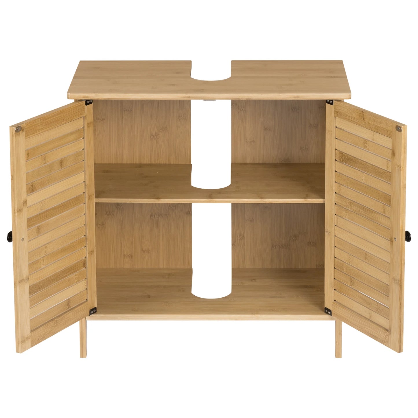 No-EN-Name-Null Modern Beige-Brown Bamboo Wood Two Door Adjustable Shelves Metal Accessories Sink Bathroom Cabinets /Colors-Brown/Beige/Sizes: 60x30x60cm