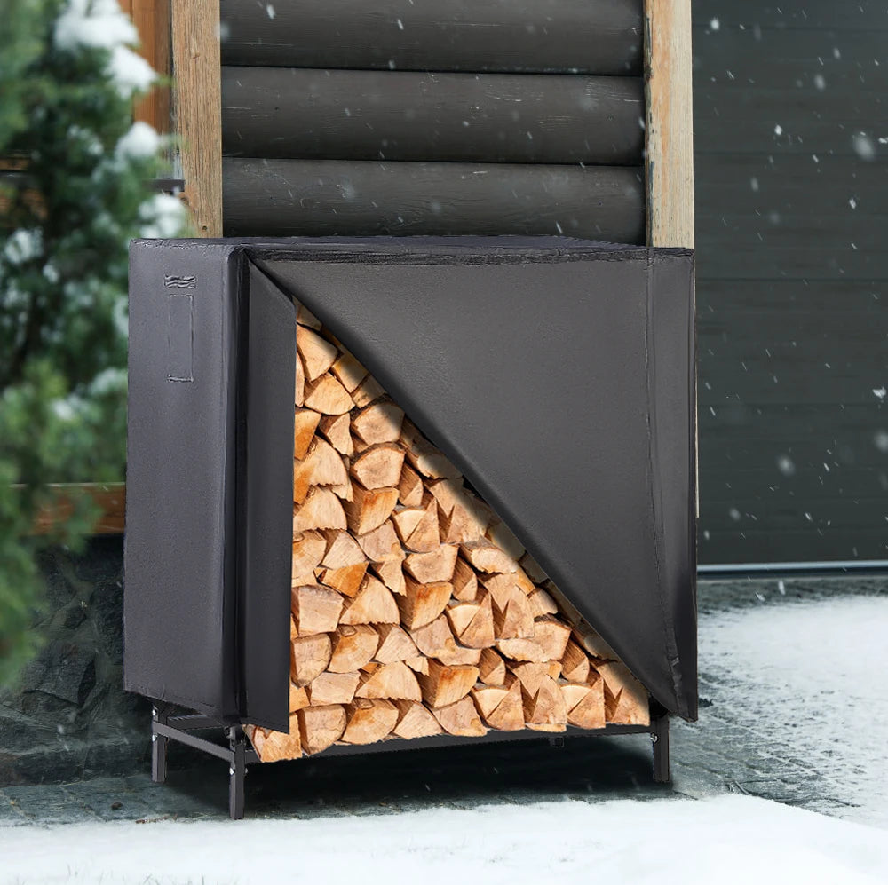 No-EN-Name-Null Indoor-Outdoor Large Black-Gray Waterproof PU Layered Durable Oxford Fabric Cover Unique Bridge Design Metal Frame Firewood Holders/ With Cover/Colors-Black/Gray