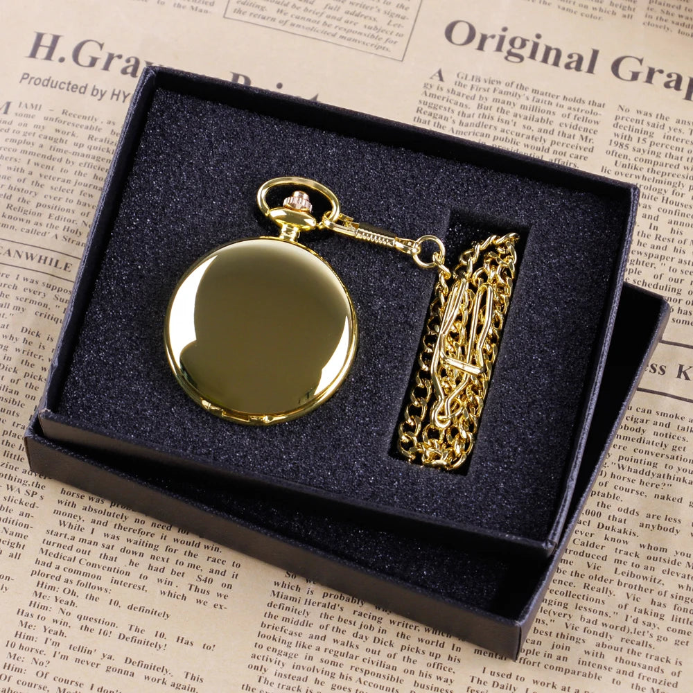 SHUHANG Adults Vintage Waterproof Antique Quartz 12 Hour Display Glossy Gold Round Shaped Metal Alloy Case Plastic Face Pendant Chain-Pocket Watches /Colors-Black/Silver/Gold/With-Without Box