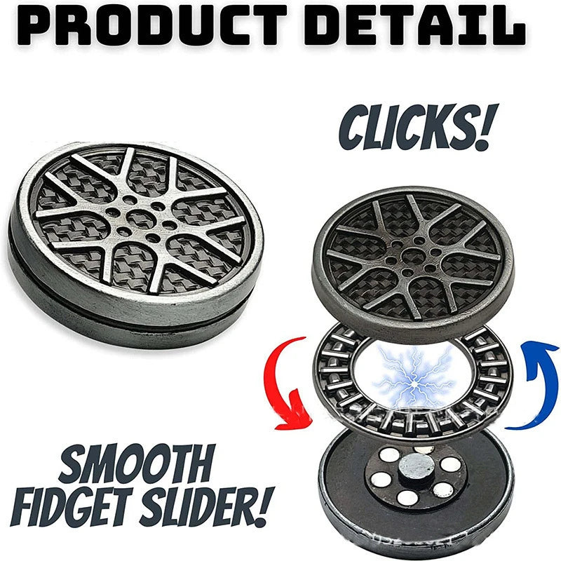 AHHLCLT Round Shaped Zinc Alloy Metal Silver-Gray Car Wheel Fidget Haptic Coins Magnetic Force Fidget ADHD-Autism Pocket Size Activity Clicker Toys/Ages: 13-18 Years Old + Older