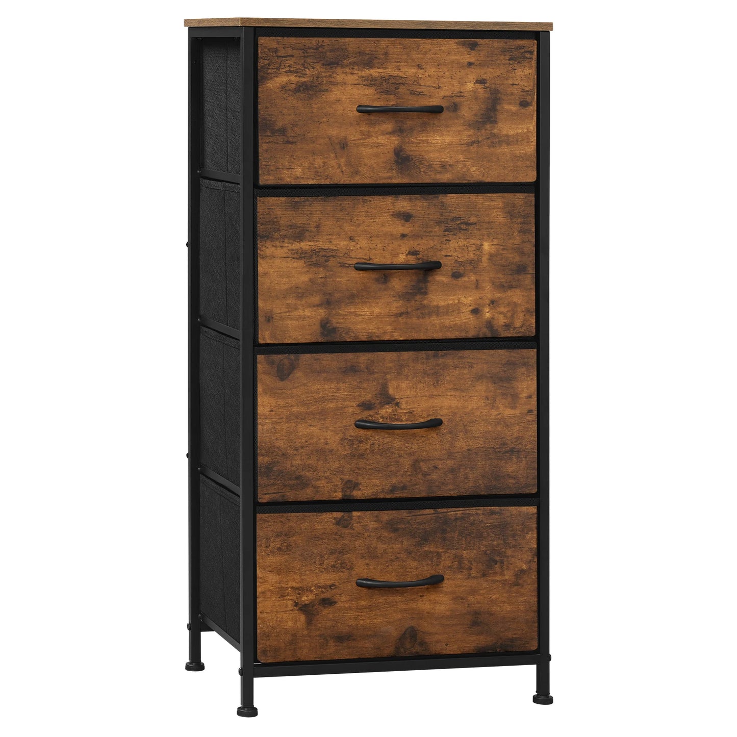 WOLTU Modern Vintage Brown Wood Narrow Dark Gray Floral Motif Pattern Four Non-Woven Fabric Drawers Sideboard Dressers/Colors-Dark Gray/Floral/Vintage Brown