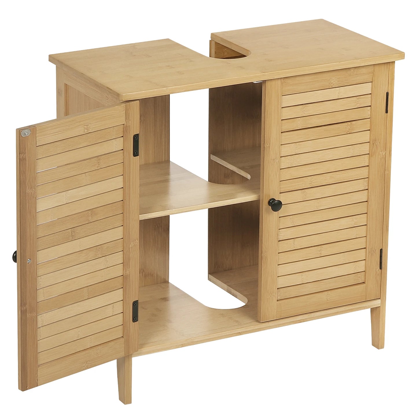 No-EN-Name-Null Modern Beige-Brown Bamboo Wood Two Door Adjustable Shelves Metal Accessories Sink Bathroom Cabinets /Colors-Brown/Beige/Sizes: 60x30x60cm