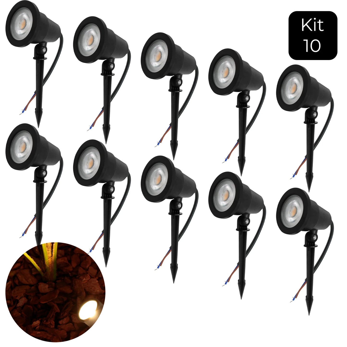 RY Brand Outdoor Garden 10 PCS Dimmable AC-Powered Cool-Warm White-Green Lights Display Black Round COB LED Underground Plastic Stake Lights Sets/Colors-Black/Green/White/Multicolor/Bulbs Included