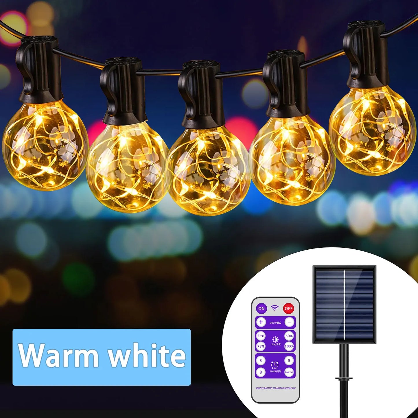 AIOPP Outdoor-Indoor Dimmable Solar-Powered Eight Light Modes Warm White Multicolor Built-In 4  LED Weatherproof Waterproof Shatterproof  Hanging Round Ball Globe Light Ropes-String Patio Lights/ Colors-Black/Yellow/White/Multicolor