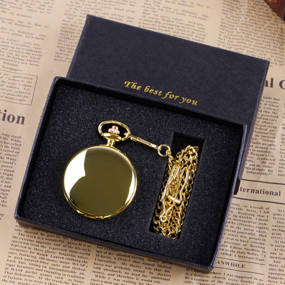 SHUHANG Adults Vintage Waterproof Antique Quartz 12 Hour Display Glossy Gold Round Shaped Metal Alloy Case Plastic Face Pendant Chain-Pocket Watches /Colors-Black/Silver/Gold/With-Without Box