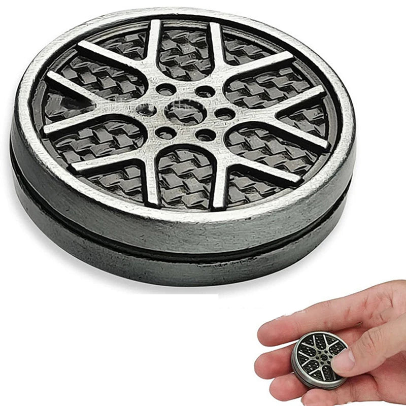 AHHLCLT Round Shaped Zinc Alloy Metal Silver-Gray Car Wheel Fidget Haptic Coins Magnetic Force Fidget ADHD-Autism Pocket Size Activity Clicker Toys/Ages: 13-18 Years Old + Older