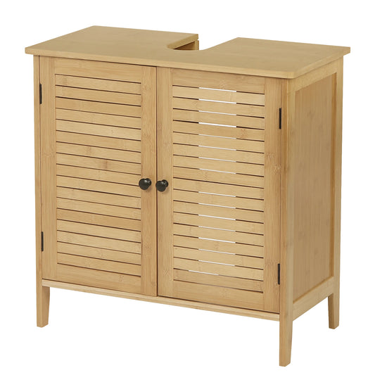 No-EN-Name-Null Modern Beige-Brown Bamboo Wood Two Door Adjustable Shelves Metal Accessories Sink Bathroom Cabinets /Colors-Brown/Beige/Sizes: 60x30x60cm