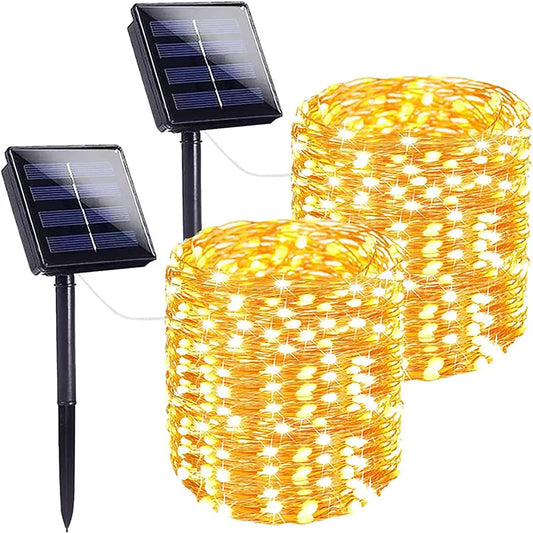 WHATOOK Outdoor Art Deco Yellow Plastic Tube Body Daylight-Warm-Cool White 100 LED Fairy String Lights RGB 8 Light Automatic On-Off Modes Memory Function Solar-Powered Light Ropes-Strings/Colors-Black/Yellow/White/Multicolor