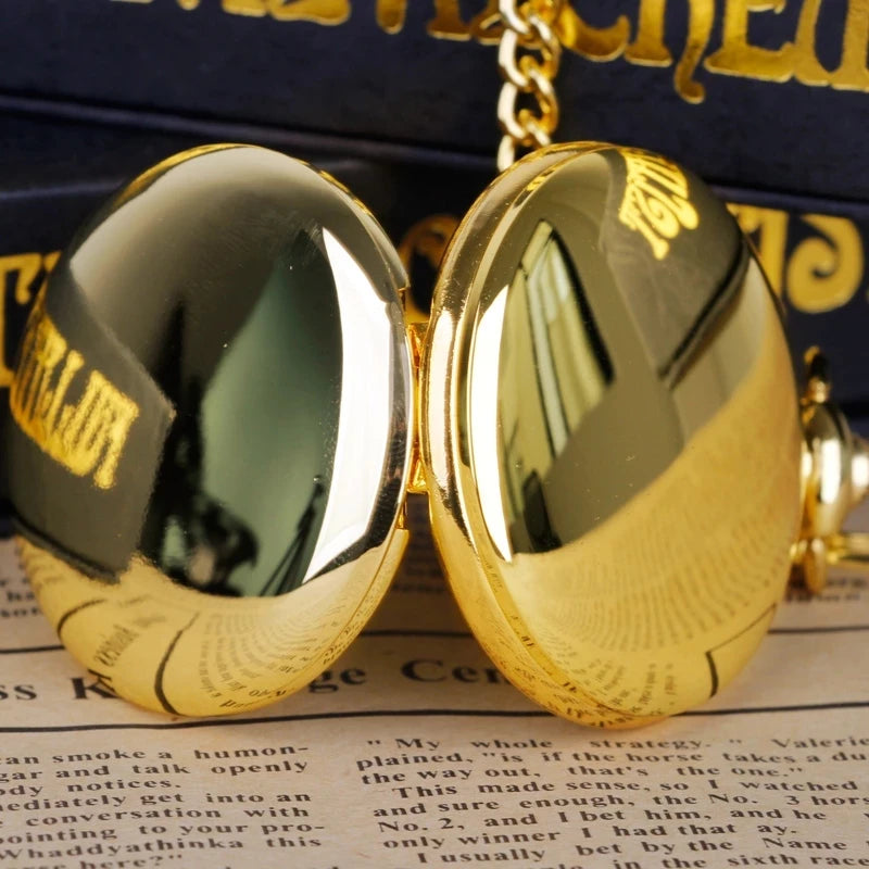 SHUHANG Adults Vintage Waterproof Antique Quartz 12 Hour Display Glossy Gold Round Shaped Metal Alloy Case Plastic Face Pendant Chain-Pocket Watches /Colors-Black/Silver/Gold/With-Without Box