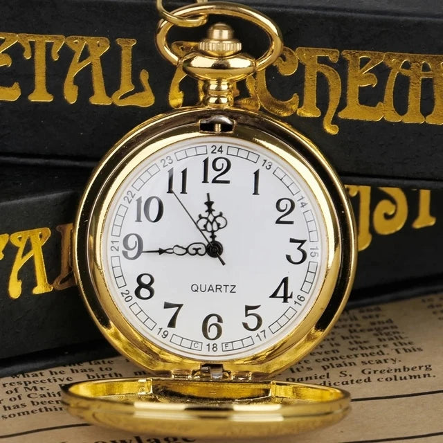 SHUHANG Adults Vintage Waterproof Antique Quartz 12 Hour Display Glossy Gold Round Shaped Metal Alloy Case Plastic Face Pendant Chain-Pocket Watches /Colors-Black/Silver/Gold/With-Without Box