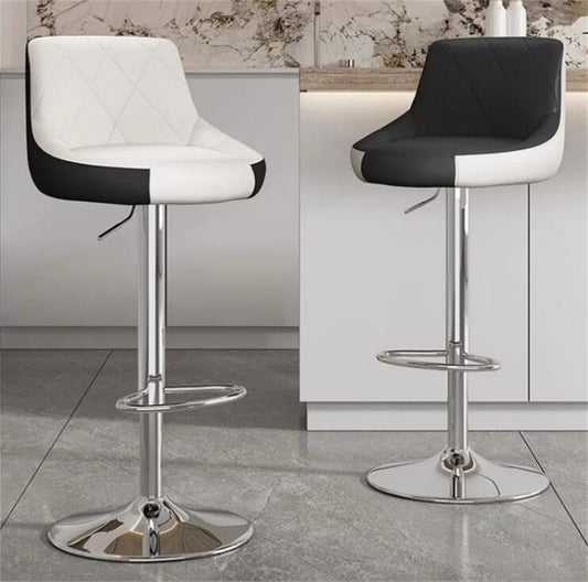 A-Z PLAZA STORE Adjustable Height Rotating Modern Half Back Armless Upholstered Padding High Swivel Faux Leather Fabric Cushion Metal Base Bar Chairs/Size: 41x 41x 35-102cm/Colors-White/Black