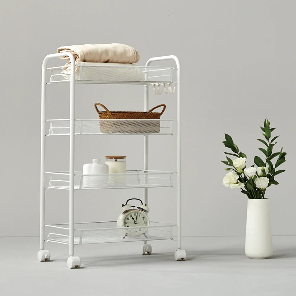 Modern White Iron Metal Multi-Layer Shelves Medical Push Handle Removable Racks Utility Carts/Sizes : 3-4-5 Shelves/4 White Plastic Locking Wheels/Hanging File Folders