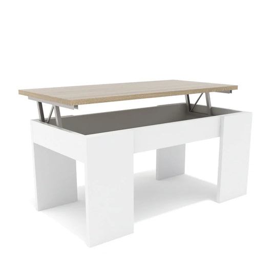 Dormidan Melamine Rectangle 4 Legged Liftable Center Coffee Tables/Metal Hinges/Colors-White/White Oak/Oak/Arctic