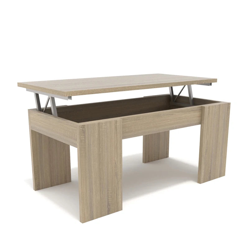 Dormidan Melamine Rectangle 4 Legged Liftable Center Coffee Tables/Metal Hinges/Colors-White/White Oak/Oak/Arctic