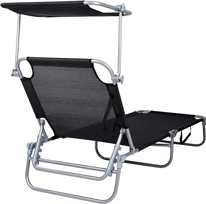 No-EN-Name-Null Outdoor-Indoor Modern 2 PCS T-LOVENDO Rectangle Black-Gray Woven Texthylene Fabric Metal Frame Reclining Five Positions Foldable Sunshade Visor Beach Sun Loungers Sets/Weight Max 150kg