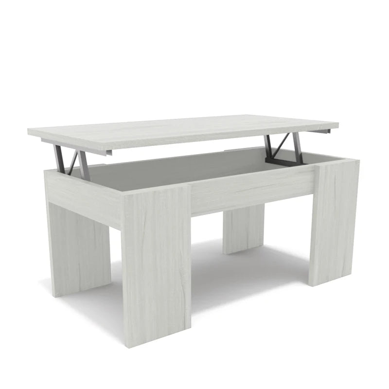 Dormidan Melamine Rectangle 4 Legged Liftable Center Coffee Tables/Metal Hinges/Colors-White/White Oak/Oak/Arctic