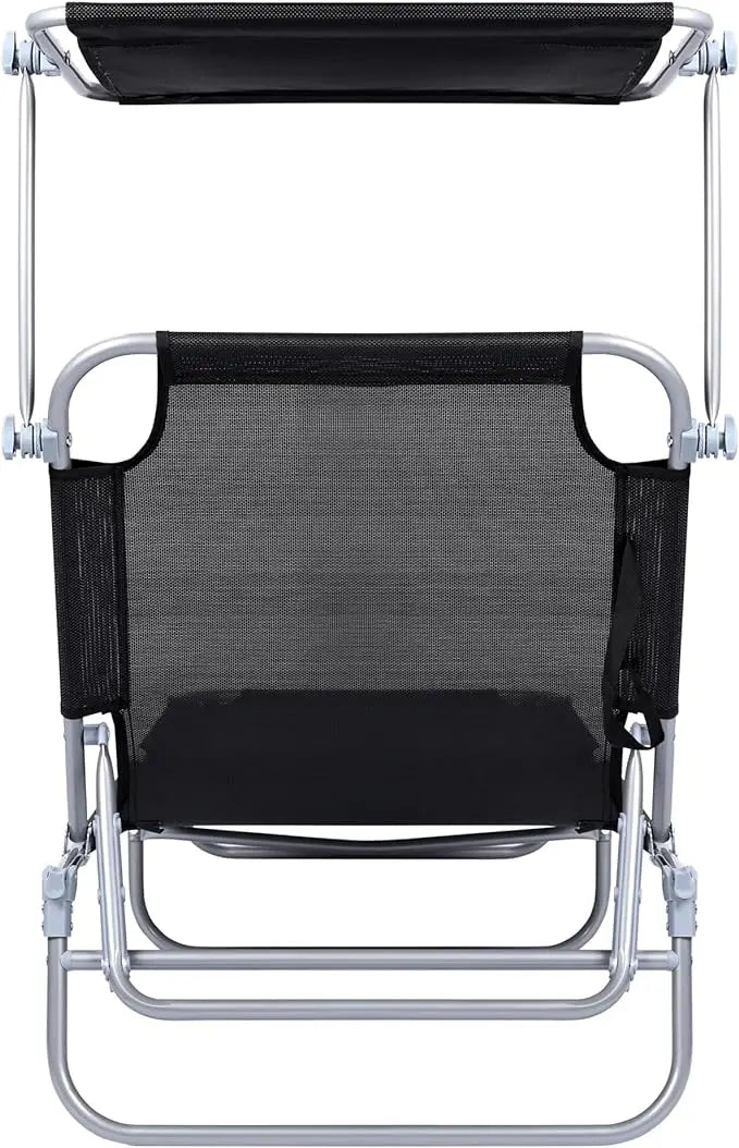 No-EN-Name-Null Outdoor-Indoor Modern 2 PCS T-LOVENDO Rectangle Black-Gray Woven Texthylene Fabric Metal Frame Reclining Five Positions Foldable Sunshade Visor Beach Sun Loungers Sets/Weight Max 150kg