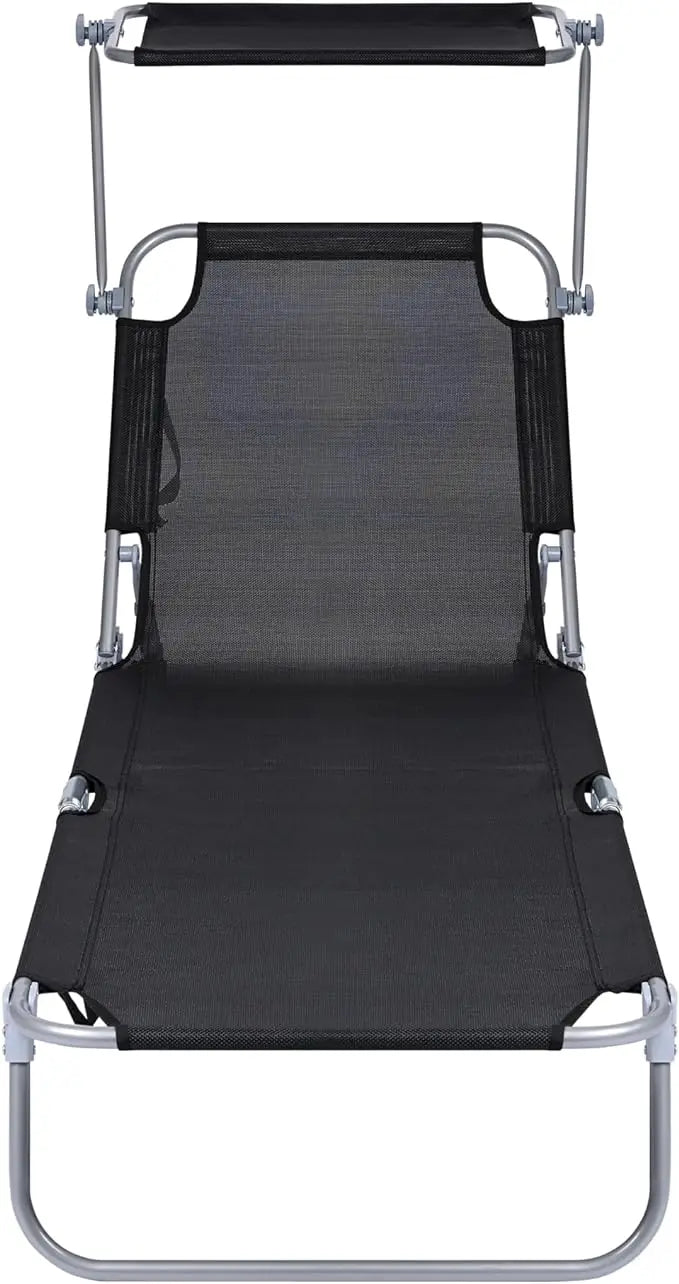 No-EN-Name-Null Outdoor-Indoor Modern 2 PCS T-LOVENDO Rectangle Black-Gray Woven Texthylene Fabric Metal Frame Reclining Five Positions Foldable Sunshade Visor Beach Sun Loungers Sets/Weight Max 150kg
