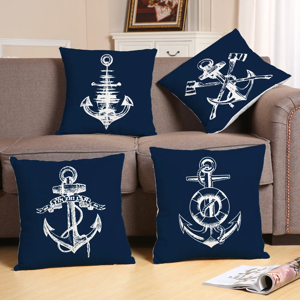 Blue Shell Starfish Linen / Cotton Throw Pillow Cover /Colors-Blue/Red/Animal