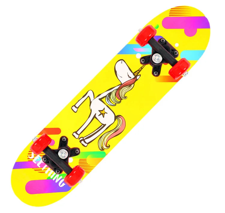 PENGGUE Kids Outdoor Customized Beginners Multicolor Maple Wood-PVC Deck Double Rocker Aluminum Alloy Metal Cartoon Characters Classic Skateboards/Size: 60 cm x 15 cm/Colors-Multicolor/Blue/Black/Yellow/Purple/Floral/Red/Ages: 2-6 Years Old