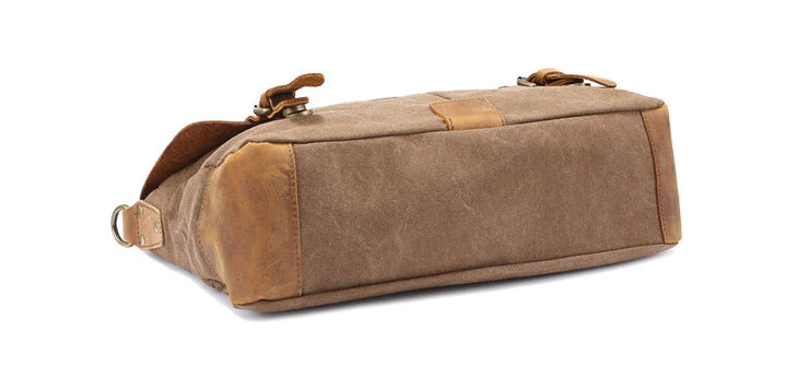MUNUKI Men Vintage Convertible Thick Canvas Brown-Gray Cowhide Leather Soft Handle-Detachable Shoulder Strap Zipper-Hasp Cotton Lining 14 Inch Laptop Single Compartment External Pockets Business Briefcases/Colors-Gray/Brown