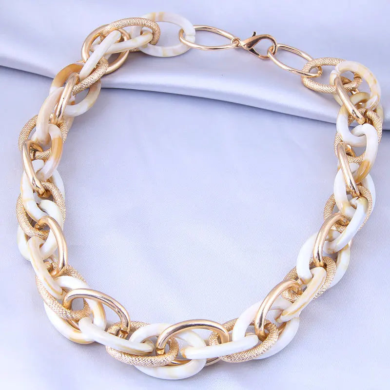 INGEMARK Adult Women Imitation Gold-Silver-White Round Aluminum Metal Punk Hip-Hop-Rock Chunky Thick Link Chain Mood Tracker Choker Lock Pendant Necklaces