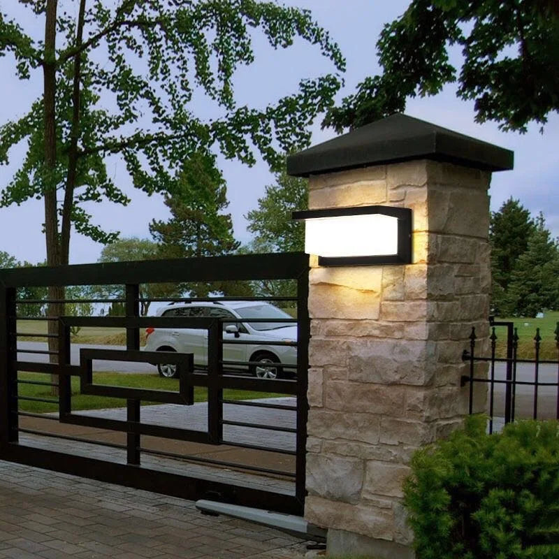 GAVT Outdoor Modern Waterproof EXTRA LARGE Black Rectangle Shaped Aluminum Metal Body Warm-Cool White LED Light Radar Motion Sensor Intelligent Light Control Wall Light Fixtures