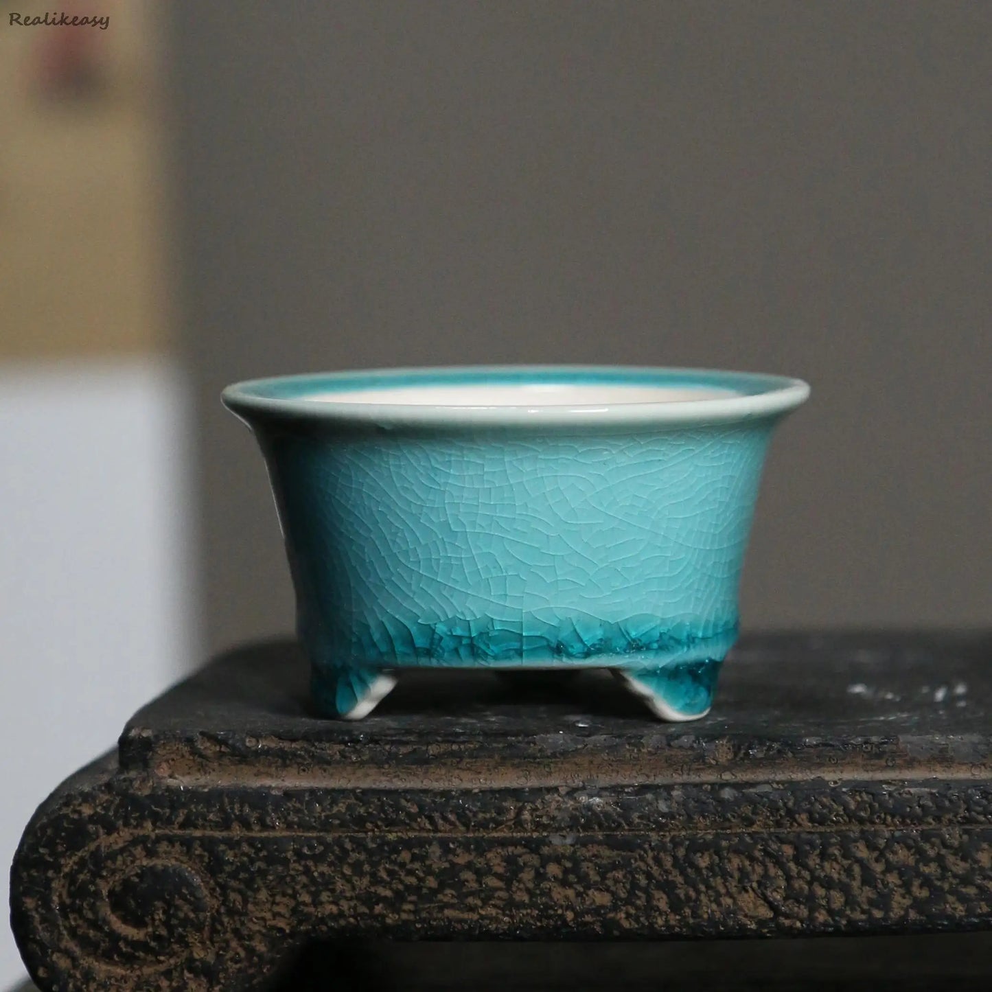 REALIKEASY Chinese Glazed Ceramic Mini Purple Round Shaped Bonsai Desktop Floral Flower Pots/Colors-Purple/Black/Pink/Red/White/Blue/Yellow