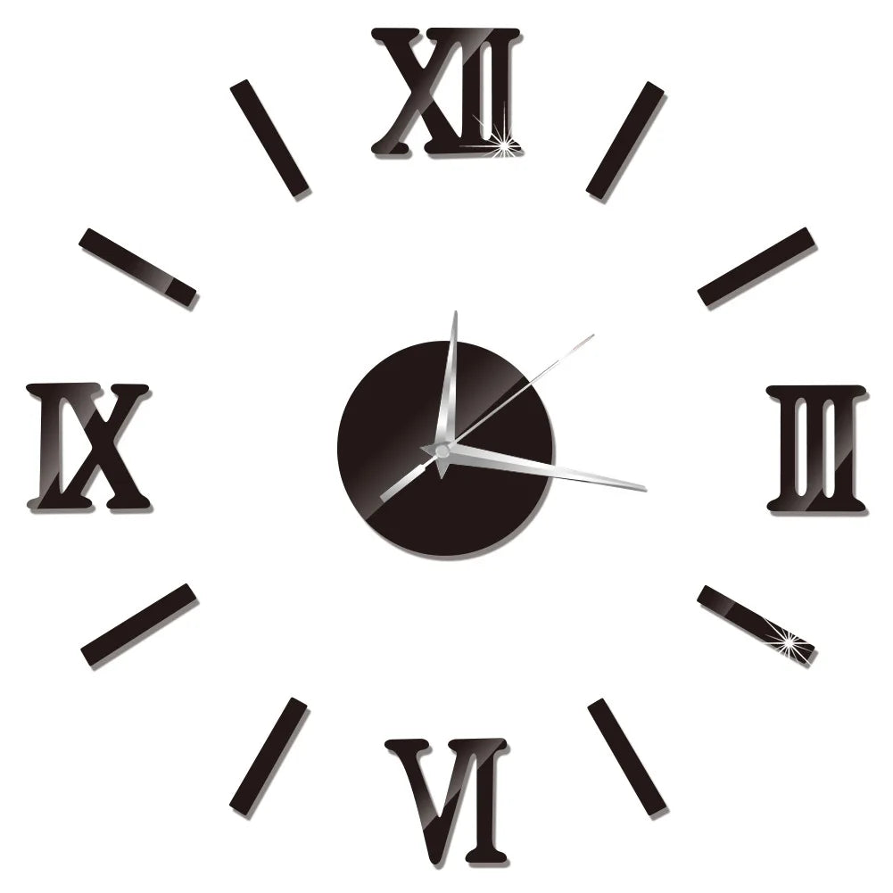 Self-Adhesive Waterproof Vapor-Proof Non-Toxic Safe Acrylic 3D Mirror Wall Clock Decals/Colors-Black/Silver/Gold