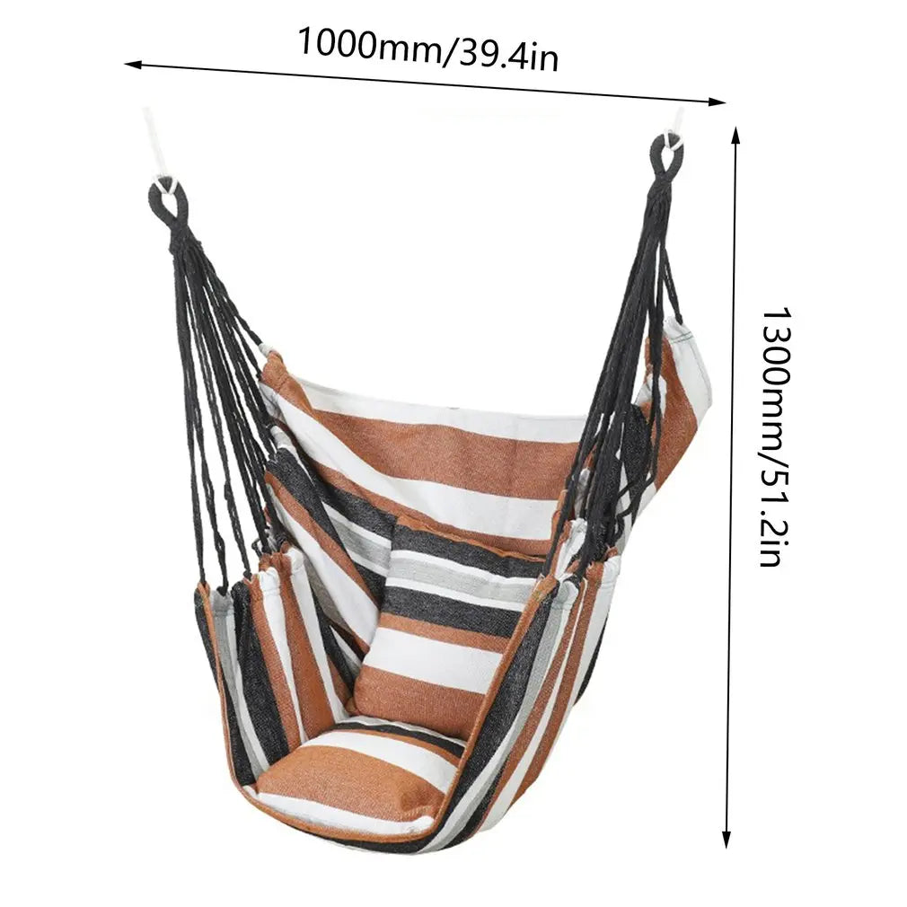No-EN-Name-Null Outdoor-Indoor One Person Striped Black-Gray Canvas Fabric Hanging Swinging Hammock Chairs