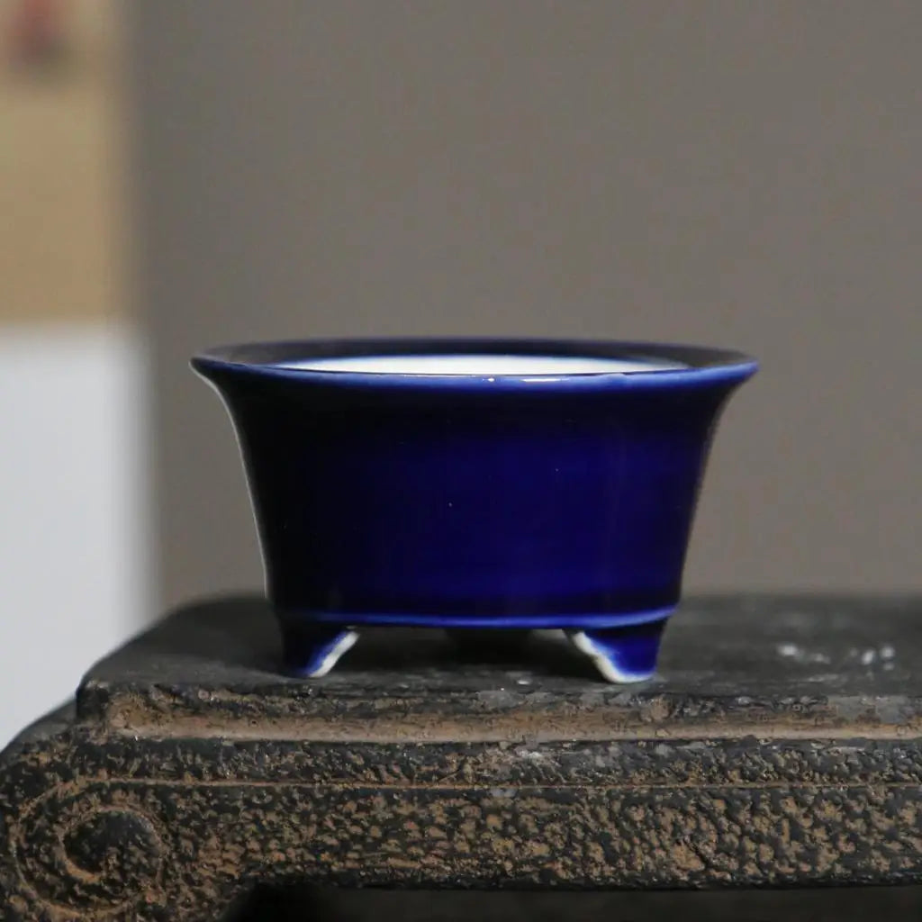 REALIKEASY Chinese Glazed Ceramic Mini Purple Round Shaped Bonsai Desktop Floral Flower Pots/Colors-Purple/Black/Pink/Red/White/Blue/Yellow