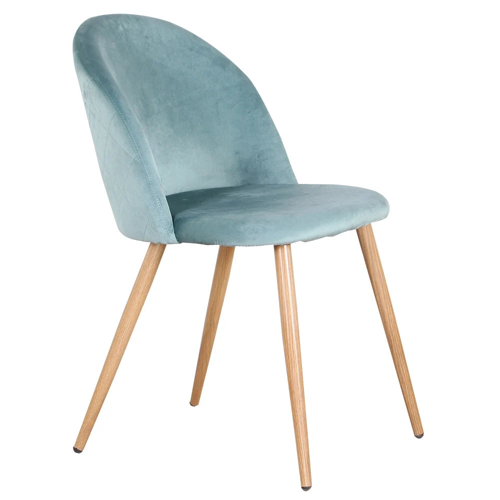 EGOONM 2 PCS Modern Upholstered Padded Thick Soft Pink-Blue Velvet Upholstery Fabric Cushions Anti-Slip-Anti-Scratch Chrome-Plated Wire Metal Base Non-Marking Plastic Feet Four Oak Wood Colored Metal Legs Kitchen-Dining Room Chairs Sets