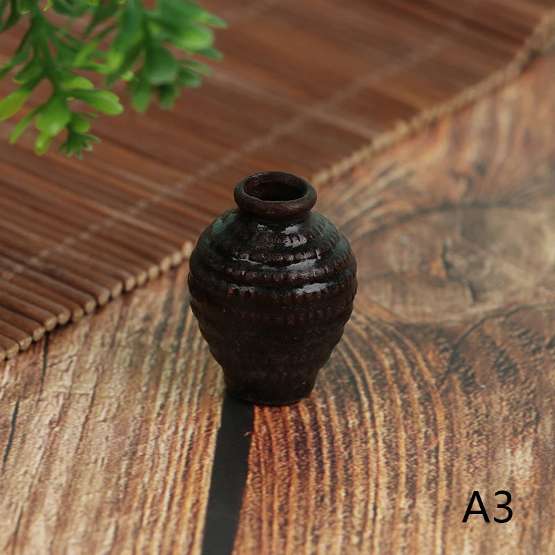 No-EN-Name-Null Kids Mini Brown-Beige Dollhouse Porcelain Ceramic Floral Flower Pots Dollhouse Accessories /Ages: 3-12 Years Old