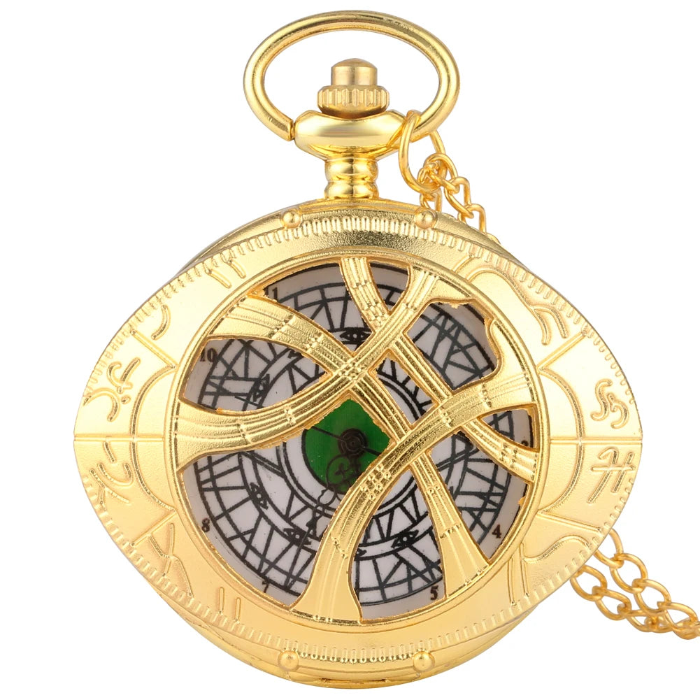 MARVEL Adults Quartz Analog Display Antique Acrylic Face Movies Marvel Doctor Strange Retro Bronze Metal Alloy Oval Hollow-Out Eye Of Agamotto Design Chain-Pocket Watches/Colors-Black/Gold/Light Gray/Retro Bronze/Retro Gray