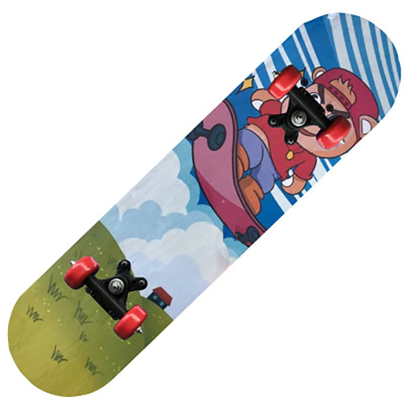 PENGGUE Kids Outdoor Double-Sided Cartoon Dinosaur-Spiderman Longboard Marple Wood-Nylon PVC-Metal  Double Rocker Skateboards/Ages: 2-8 Years Old /Colors-Blue/Black/Red/Multicolor/Animal/Plastic Wheels