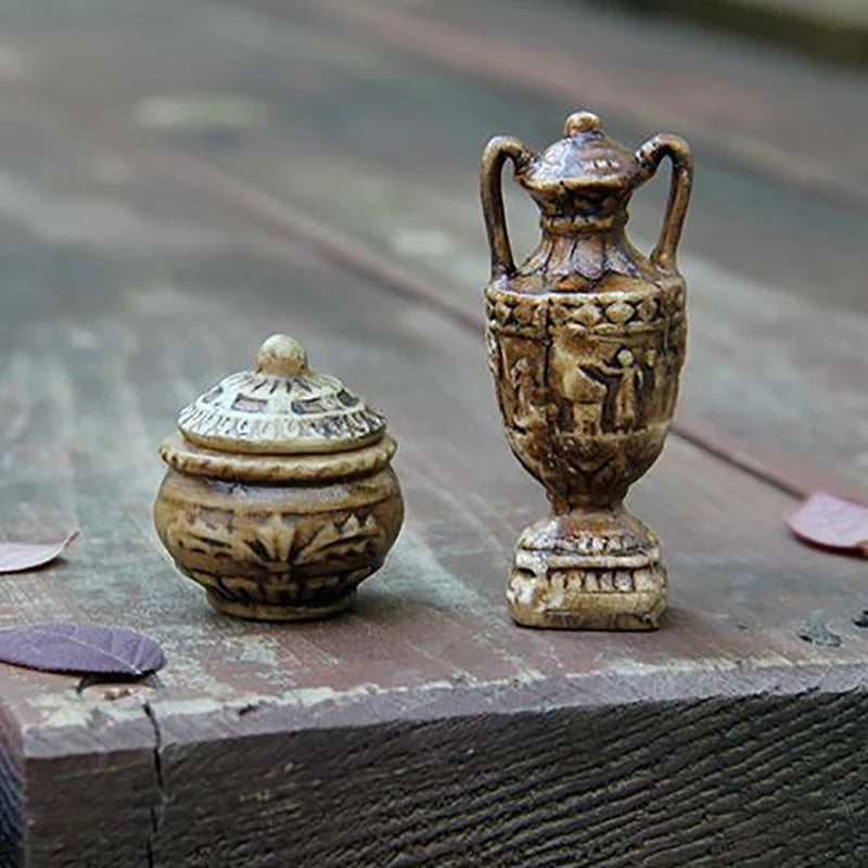No-EN-Name-Null Kids Mini Brown-Beige Dollhouse Porcelain Ceramic Floral Flower Pots Dollhouse Accessories /Ages: 3-12 Years Old