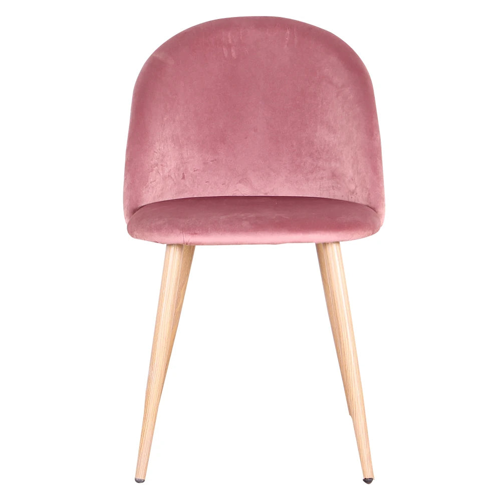 EGOONM 2 PCS Modern Upholstered Padded Thick Soft Pink-Blue Velvet Upholstery Fabric Cushions Anti-Slip-Anti-Scratch Chrome-Plated Wire Metal Base Non-Marking Plastic Feet Four Oak Wood Colored Metal Legs Kitchen-Dining Room Chairs Sets