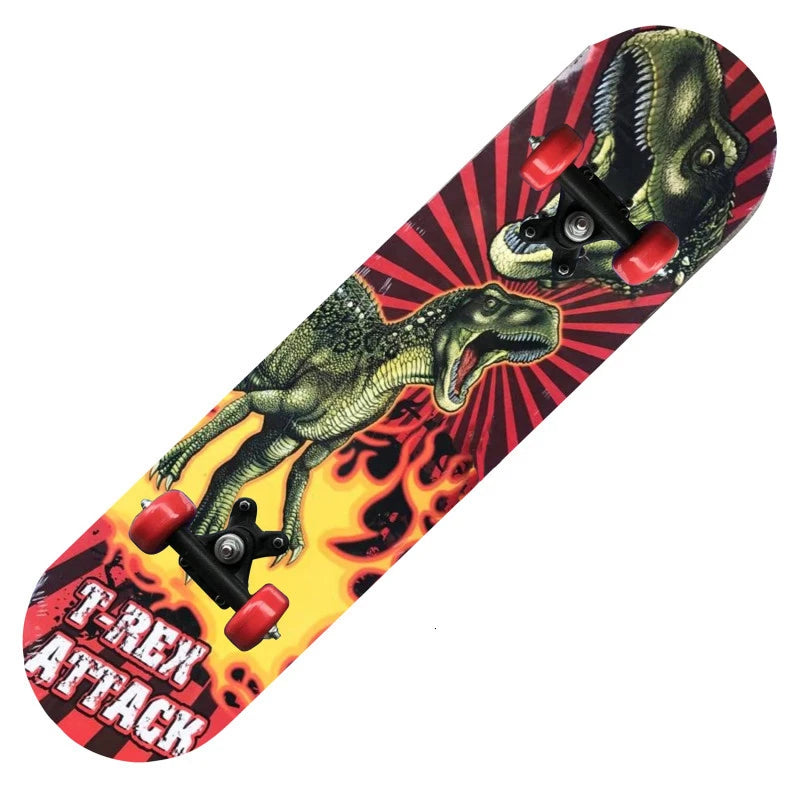 PENGGUE Kids Outdoor Double-Sided Cartoon Dinosaur-Spiderman Longboard Marple Wood-Nylon PVC-Metal  Double Rocker Skateboards/Ages: 2-8 Years Old /Colors-Blue/Black/Red/Multicolor/Animal/Plastic Wheels