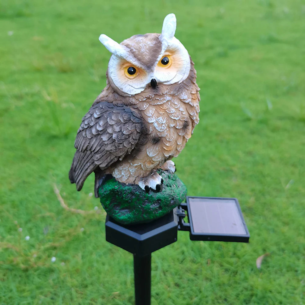 SHUNMAII Outdoor Garden Modern Plastic Body Solar-Powered LED Light Dark Brown Owl Shaped Stake Statue Waterproof Pathway Landscape Lights