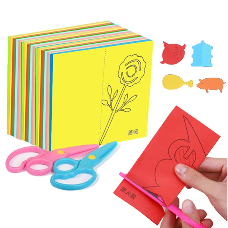 JOKEJOLLY Preschool Multicolor Kids-Safe Plastic Scissors Paper Cutting Skills Activity Books Craft Kits /Ages: 3-8 Years Old-Older /Colors-Multicolor/Red/Blue/Green/Yellow/Animal/Floral